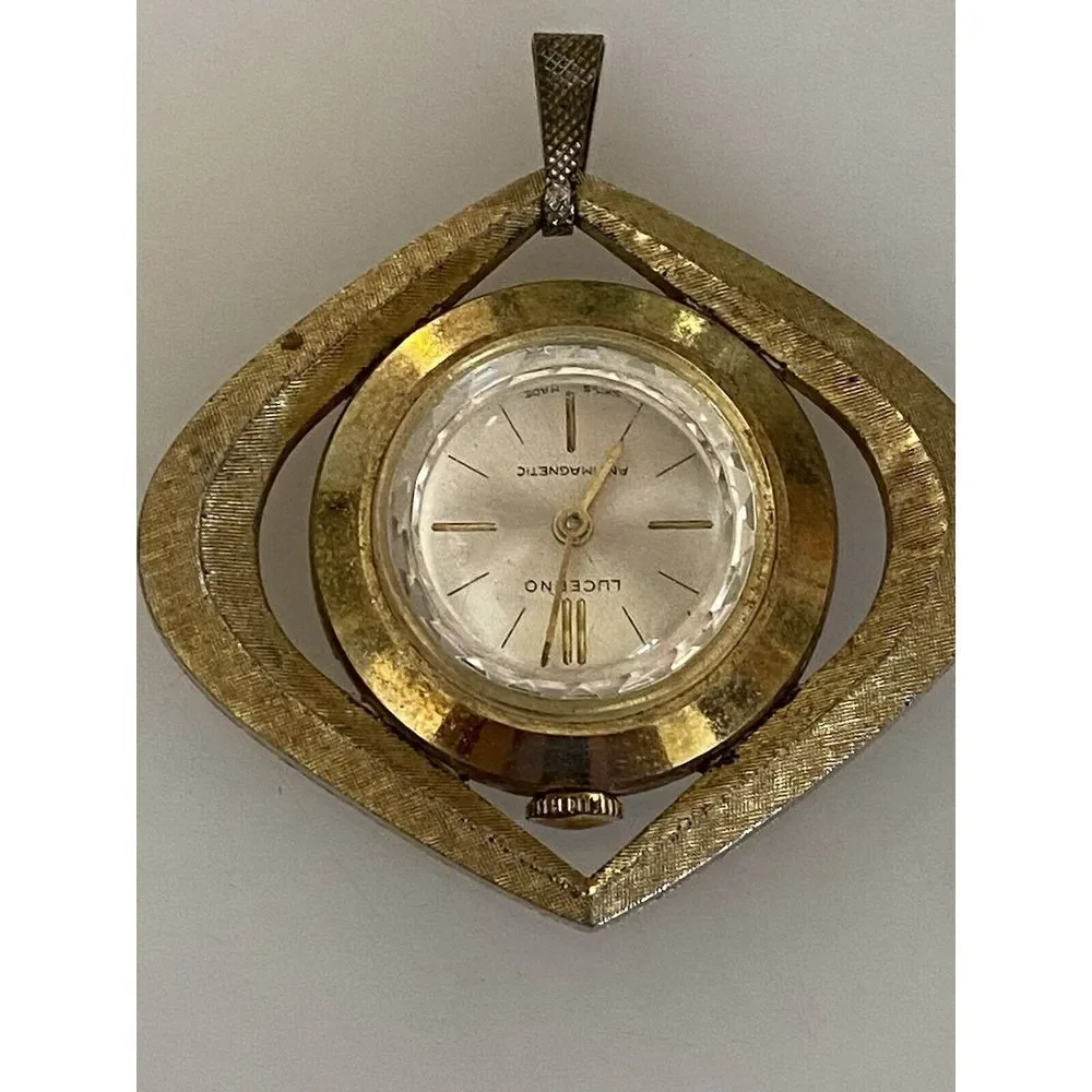 Vintage Mechanical Gold‎ Tone Lucerne Ladies Pendant Watch Faceted Swiss Made